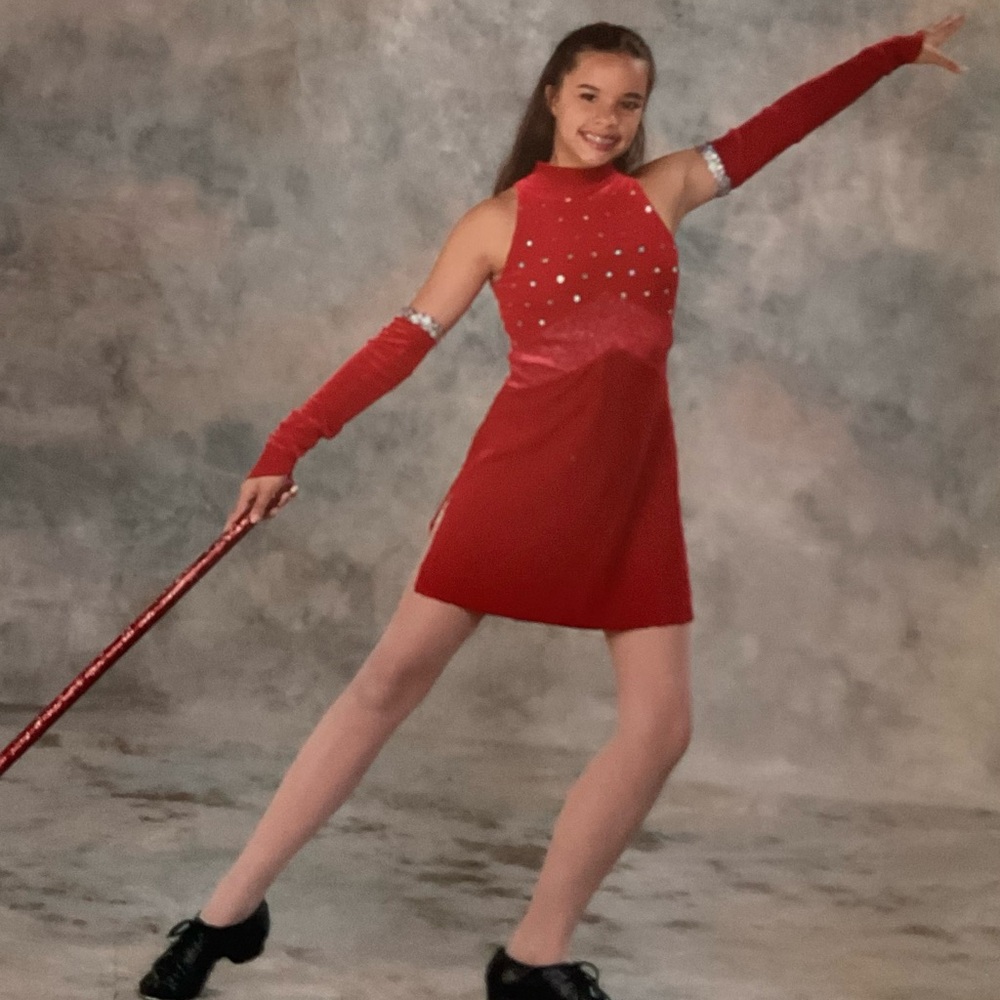 Dance Class Red Sequin Majorette Costume with Matching Arm Sleeves